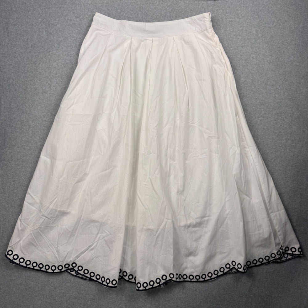 French Connection Skirt Womens Medium White Navy Embroidered Midi NEW $118 MSRP